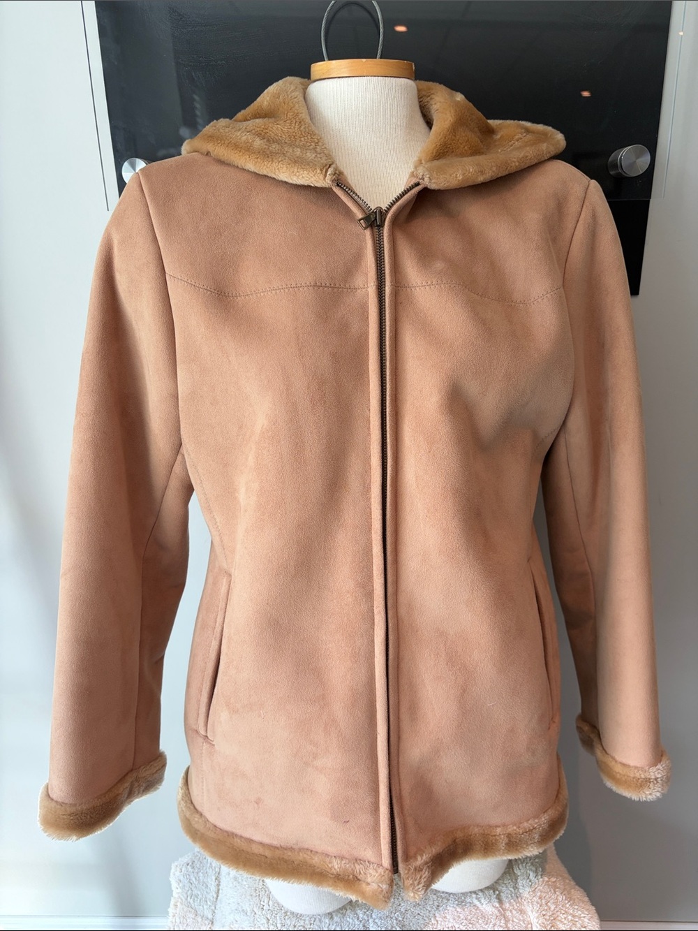 Women's Faux-Suede Teddy Jacket in Camel Brown